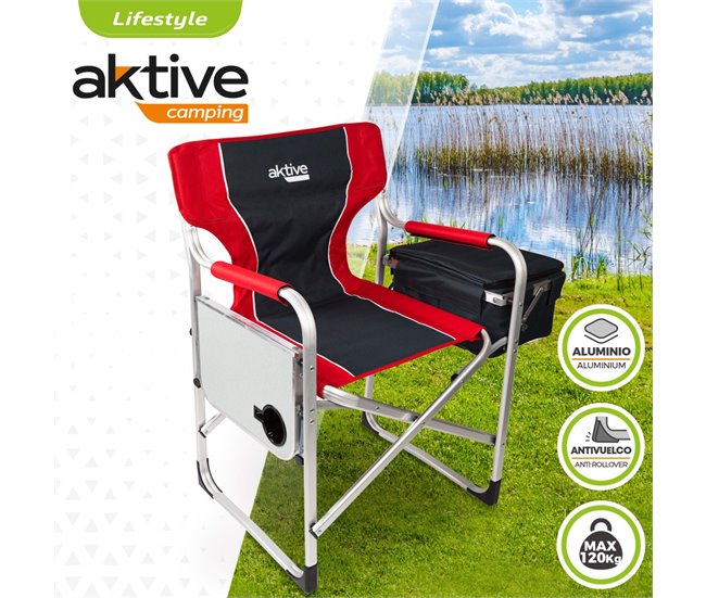 Cadeira de camping diretor com mesa e bolsa térmica Aktive Preto/ Vermelho