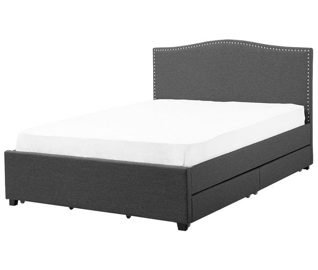 Beliani Cama com estrado Poliéster MONTPELLIER 187x213 Cinza Escuro