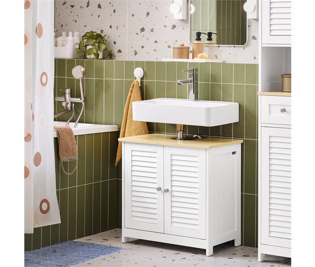 Armário de lavatório para lavatório FRG237-WN SoBuy PT Branco/ Madeira