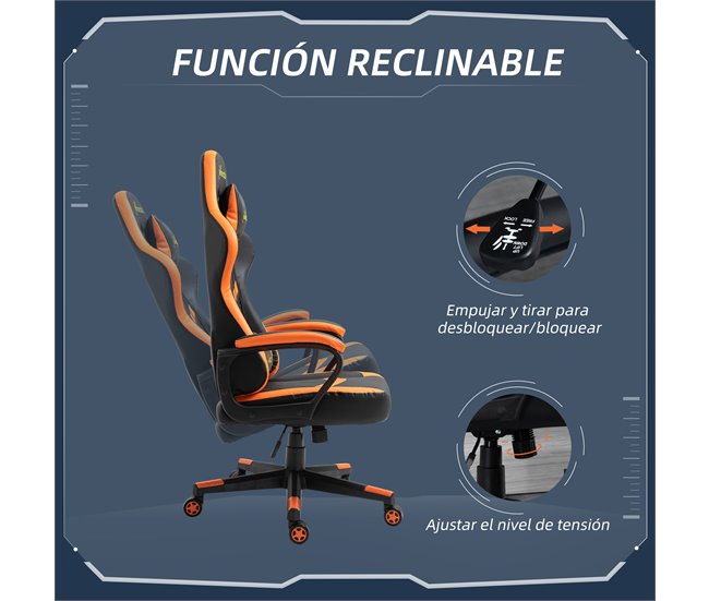 Cadeira Gaming Esponja, ABS, PVC Vinsetto Laranja