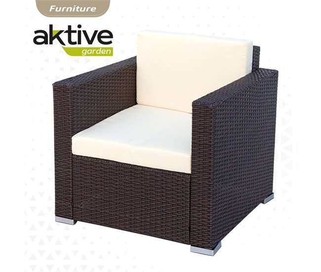 Conjunto de mobiliário de terraço, poltronas, sofá e mesa de centro em rotim Aktive Preto