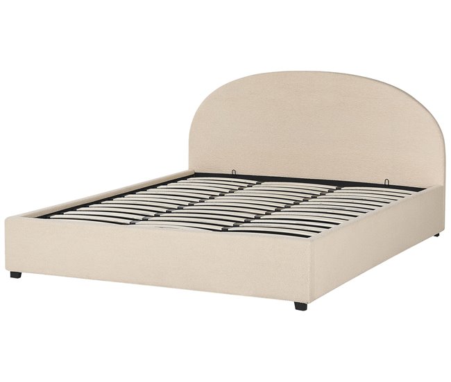Beliani Cama com armazenamento Bouclé VAUCLUSE 194x214 Bege