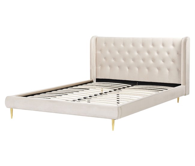Beliani Cama com estrado Veludo FORBACH Bege