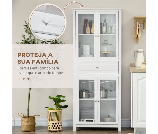 Armário de Cozinha MDF e Vidro Temperado HOMCOM, casa - cozinha Branco