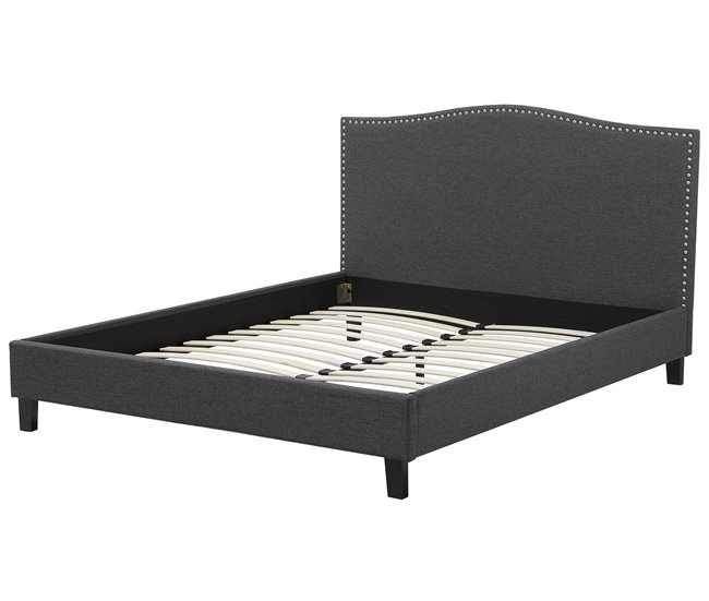 Beliani Cama com estrado Poliéster MONTPELLIER 191x214 Cinza Escuro