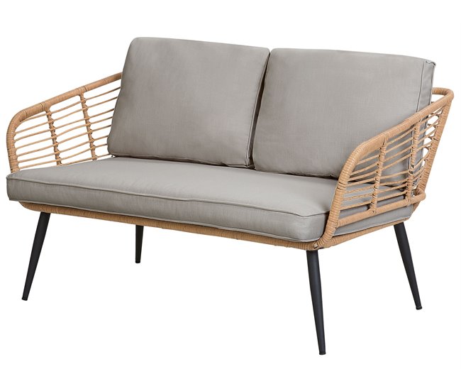 Beliani Conjunto lounge Ratan sintético CORINTH II Cinza Claro