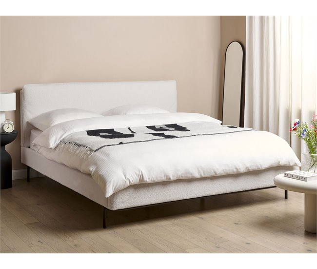 Beliani Cama com estrado Bouclé CORIO Branco/ Bege