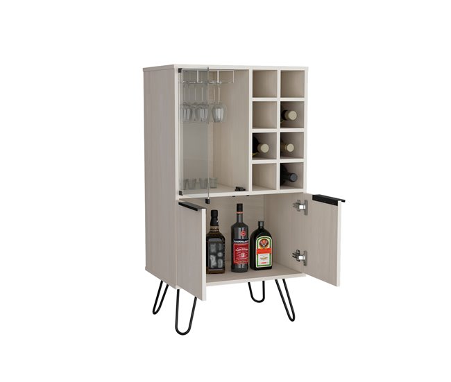 armário bar em melamina aster com 8 suportes para garrafas, 9 suportes para copos Natural