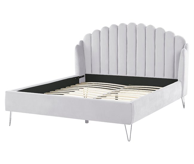 Beliani Cama com estrado Veludo AMBILLOU 177x214 Bege