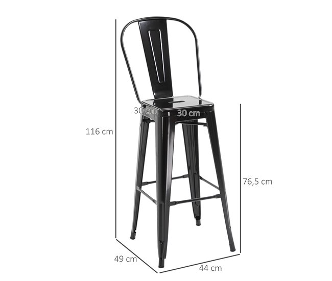 Bancos de Bar Metal HOMCOM, casa - cadeiras Preto