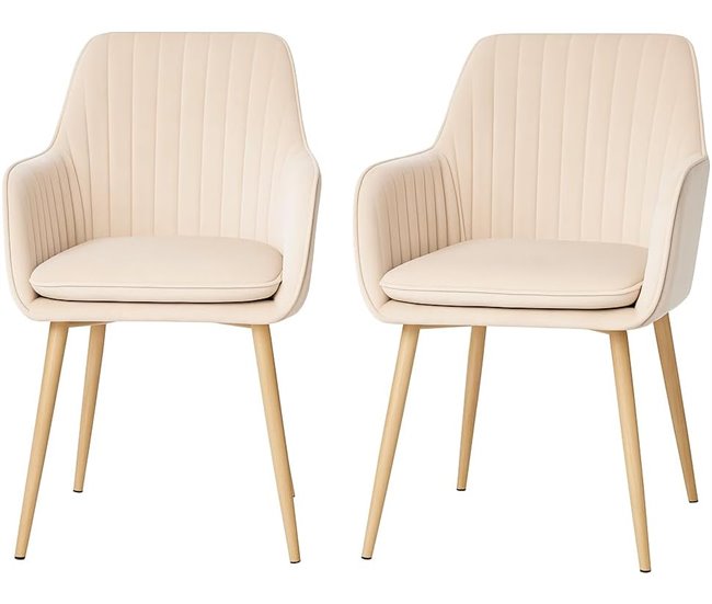 Dupi cadeira de jantar javea, poltrona estofada em camurça, design moderno, 58x58x86 cm (pacote com 2 unidades, bege)
