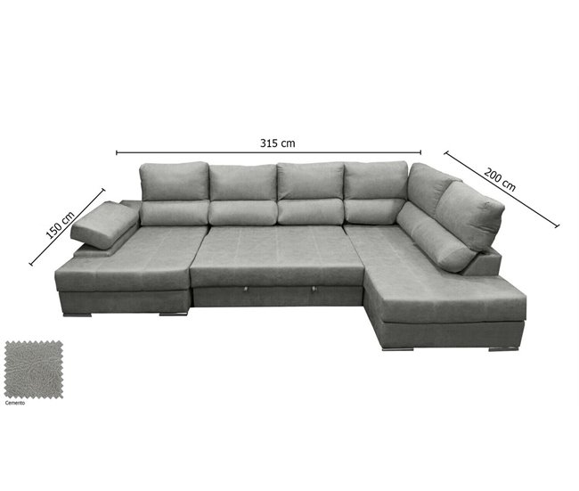 Mega Sofá Cama Chaise Longue Canto Itália 315cm Cimento