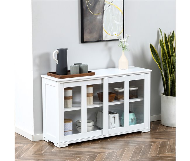 Aparador MDF e Vidro Temperado HOMCOM Branco