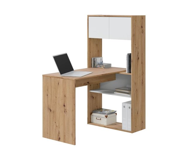 Secretária dupla com prateleiras Carvalho Cinza