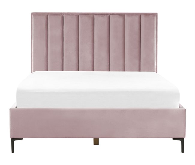 Beliani Cama com armazenamento Veludo SEZANNE 170x215 Rosa