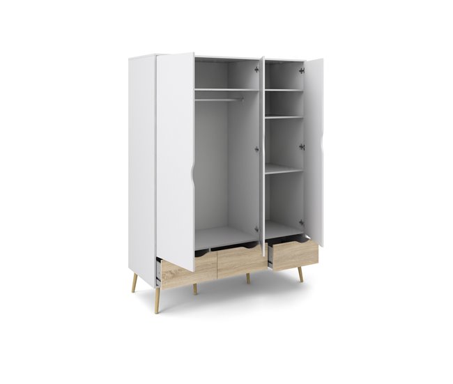 Roupeiro DELTA portas batentes e 3 gavetas 147x200cm branco Branco