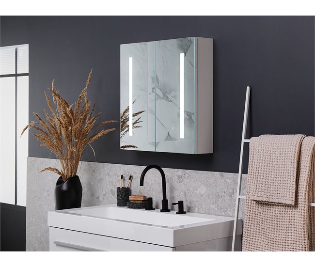 Armário de casa de banho com espelho e LED CHABUNCO Branco