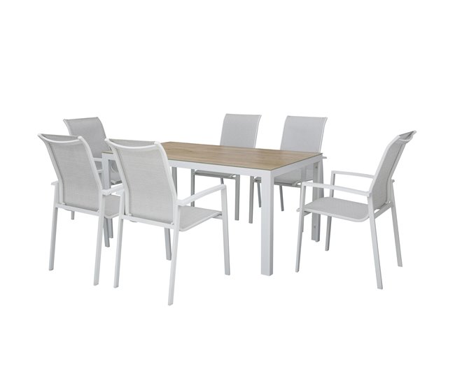 Set de jardim com mesa e 6 cadeiras ANZIO cor cinzenta Branco