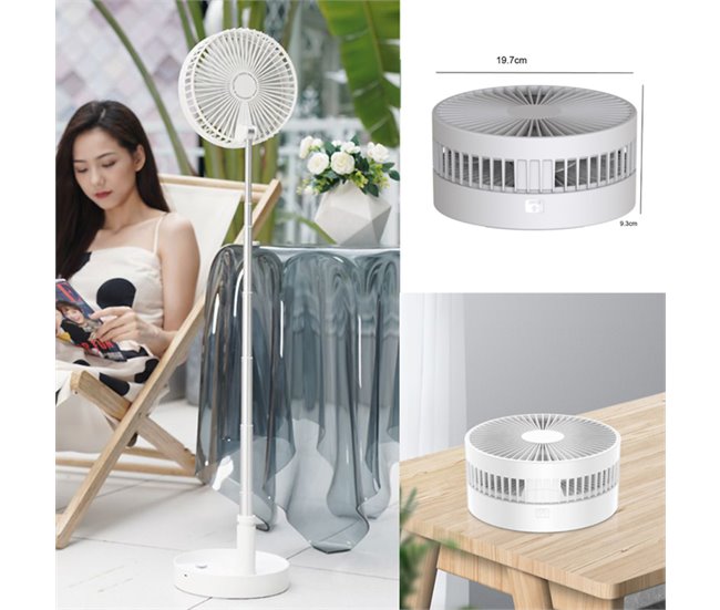 Ventoinha multifunções Klack com cabo e bateria, 3 velocidades Branco