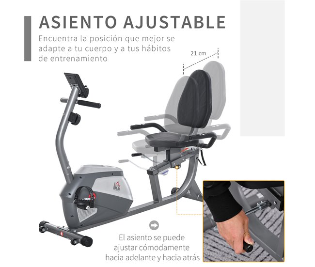 Bicicleta ergométrica Aço, ABS HOMCOM Cinza