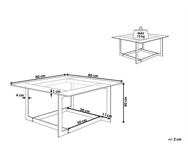 Beliani Mesa de centro CRYSTAL 80x80 Cinza