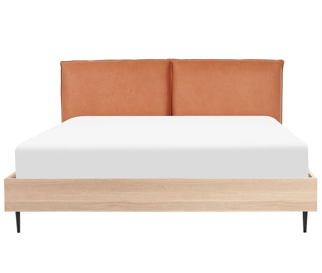 Beliani Cama com estrado Pele sintética LIMANTON 201x215 Dourado