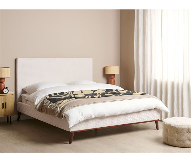 Beliani Cama com estrado Veludo BAYONNE 171x212 Branco/ Bege
