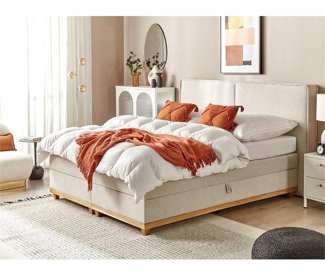 Beliani Cama continental con almacenaje Poliéster DYNASTY 200x217 Bege