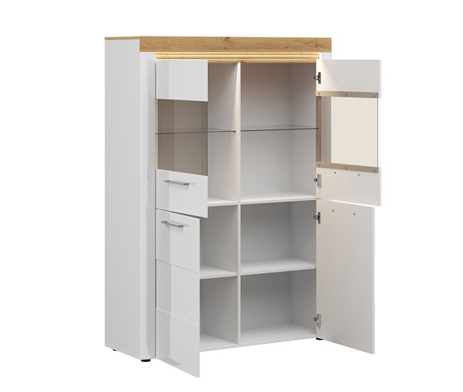 Armário de porcelana LED de 4 portas Nara Madeira