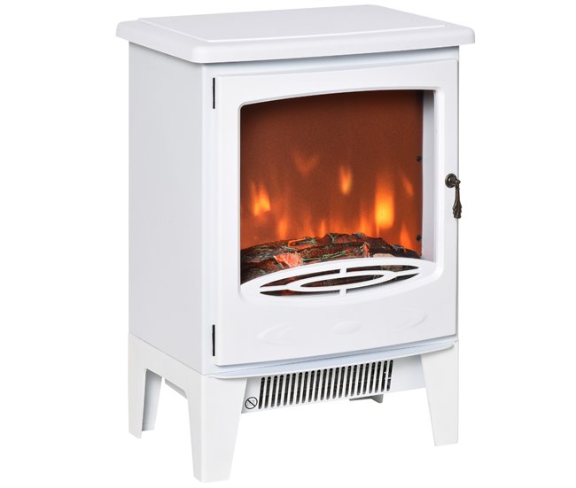 Lareira Elétrica Aço, ABS, Vidro Temperado HOMCOM Branco
