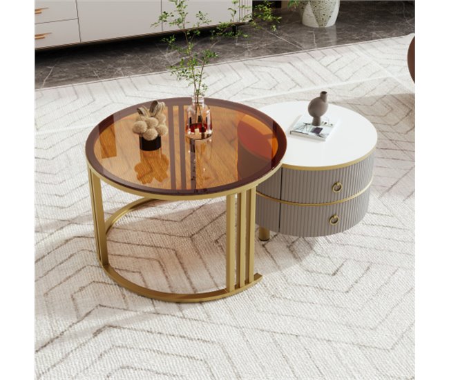 2 em 1, mesa de centro, mesa de apoio, gaveta 70x70 Cinza