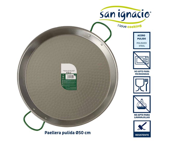 Panela de paella polida 13 porções Cromada