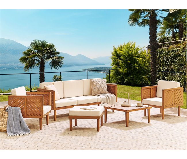 Beliani Conjunto lounge Madeira de acácia BARATTI Creme