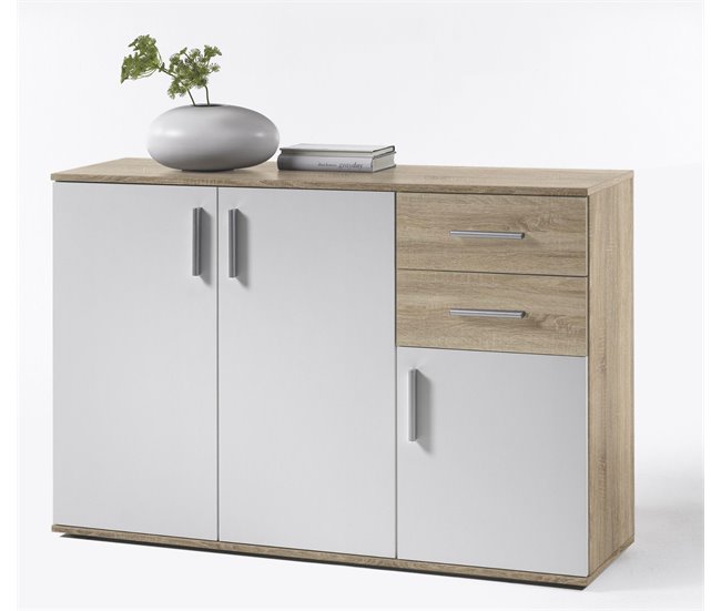 Aparador Cômoda 3 Portas e 2 Gavetas 120 Branco/cinza