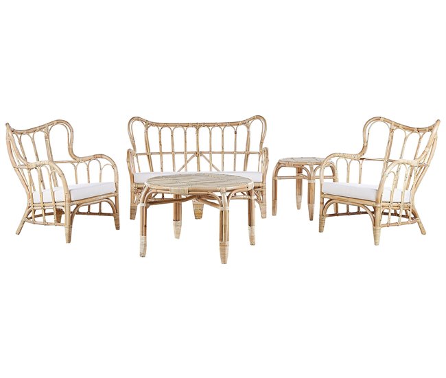 Beliani Conjunto lounge Rattan/vime BRINDISI Creme