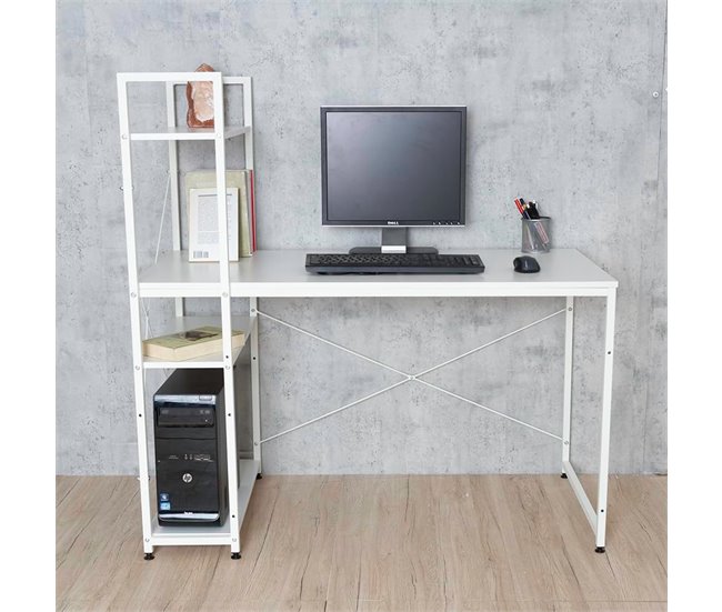 Mesa de escritório contemporânea com estante 120x64 Branco