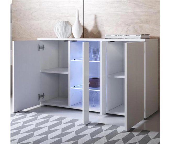 Aparador Sala de estar e jantar 3 portas LED Luke A1 120 Branco