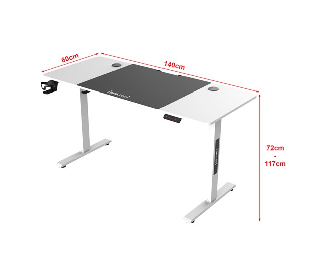 Secretária regulável em altura Stryn Aglomerado e Aço 60x140 Branco/cinza