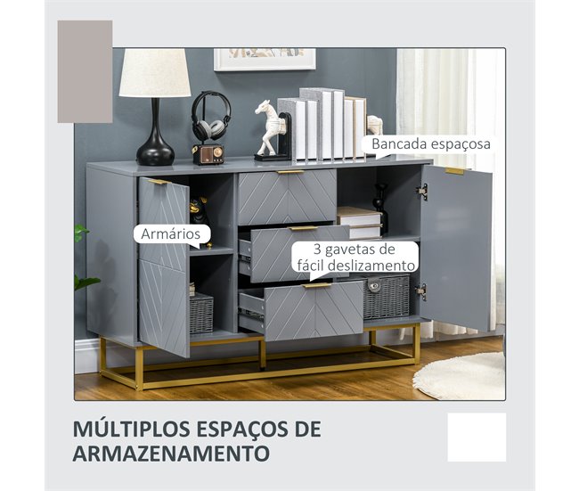 Aparador MDF e Metal HOMCOM, casa - móveis de armazenamento Cinza