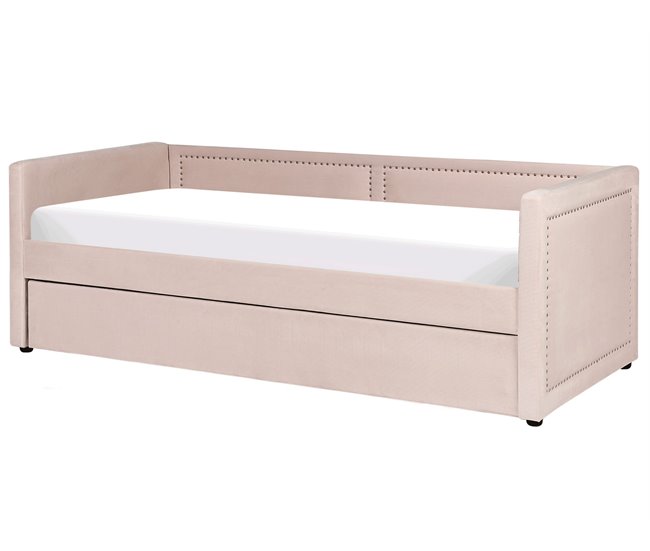 Beliani Cama com estrado Bombazine MIMIZAN Rosa Talco