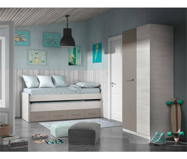 Armário 2 portas com efeito madeira Branco