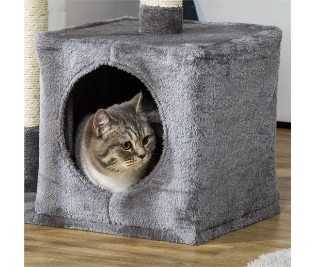 Arranhador para Gatos Aglomerado de Madeira, Pelúcia e Sisal Cinza