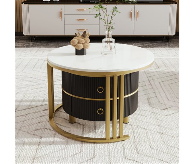 2 em 1, mesa de centro, mesa de sala, 2 gavetas 70x70 Branco