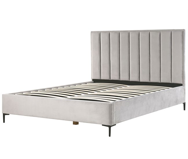 Beliani Cama com estrado Veludo SEZANNE 190x215 Azul Marino
