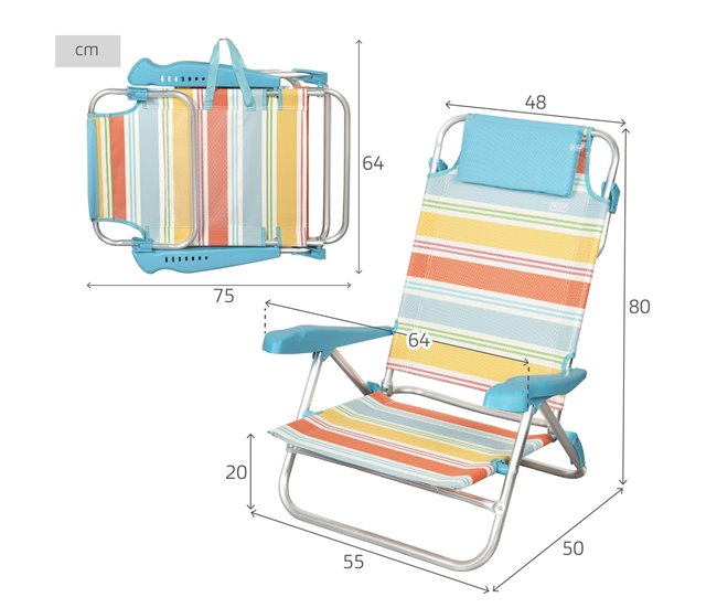 Aktive Pacote de 2 cadeiras de praia dobráveis 7 posições Multicor