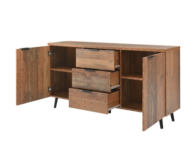 Aparador de painel de partículas com 2 portas e 3 gavetas Castanho