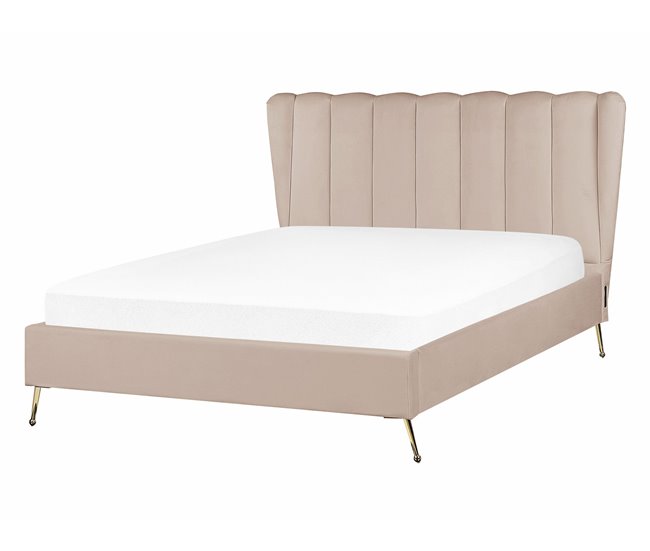 Beliani Cama com estrado Veludo MIRIBEL 167x218 Bege