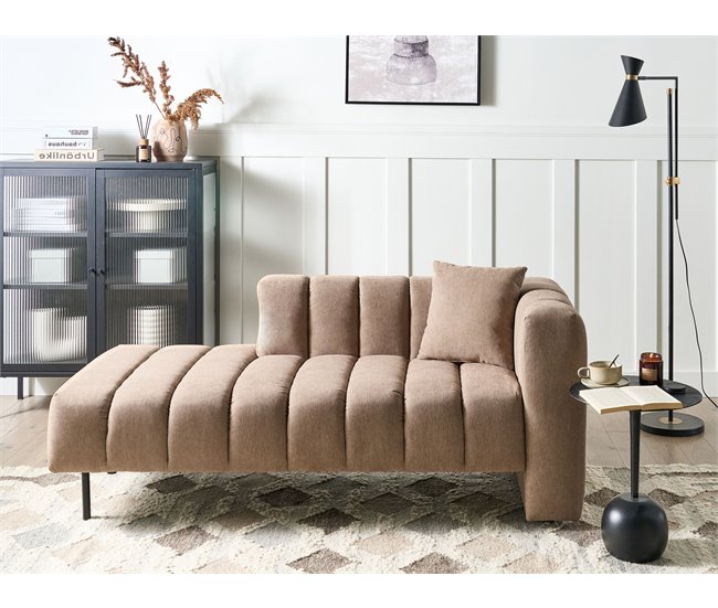 Beliani Chaise longue direita Poliéster LANNILS Castanho Claro