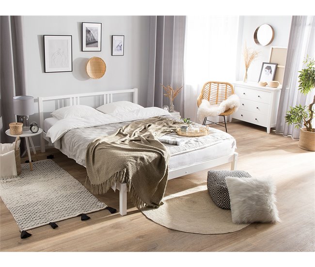 Beliani Cama Madera de pino VANNES 167x209 Branco