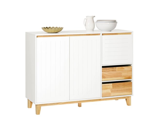 Aparador de cozinha com 3 portas e 2 gavetas FSB75-WN SoBuy Branco